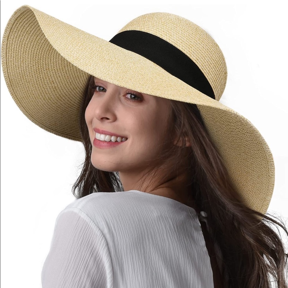Womens Floppy Straw Hat Big UPF 50+